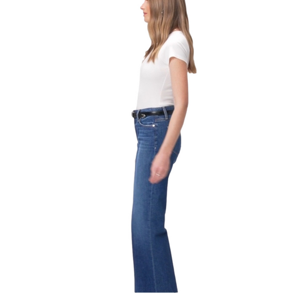 PAIGE Women’s Leenah wide leg full length vintage inspired distressed blue jeans - Picture 8 of 10